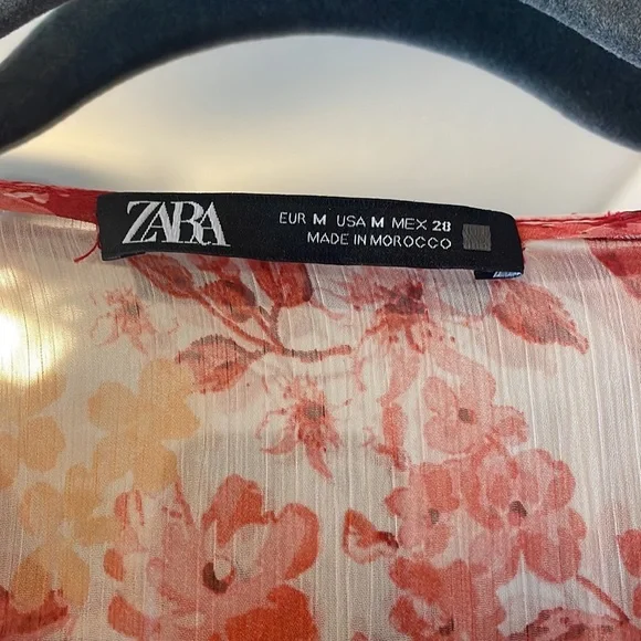 Zara Floral Red Patchwork Sheer Midi Sleeveless Dress M - Picture 2 of 16